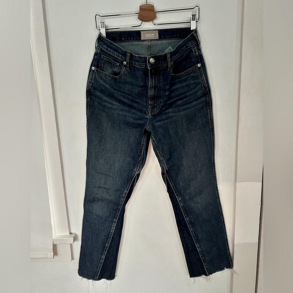 Everlane cheeky bootcut jeans, ankle length cut-off denim